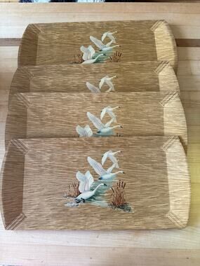 Coronet Haskelite Wooden Lap Trays Swans Set of 4